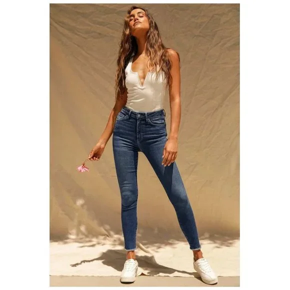 Free People Distressed High Waist Stretch Skinny Jeans Jegging - Picture 9 of 9